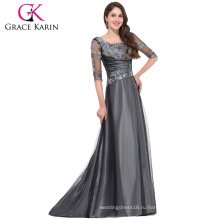 Грейс Карин 2016 Новая коллекция 1/2 рукав Площадь шеи темно-серый длинный мать невесты платье с рукавами GK000029-1